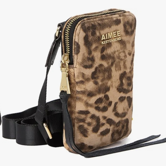 Aimee Kestenberg Phone Crossbody Leather Calf Hair Leopard Print Brown Black NWT - Picture 14 of 16